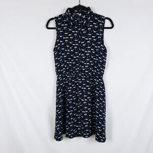 Whimsical Twee Dress Womens M Cat Fox Navy Blue Indie Casual Quirky